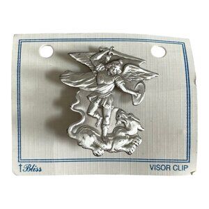 Bliss St Michael Archangel Visor Clip Antique Silver Pewter USA Auto New